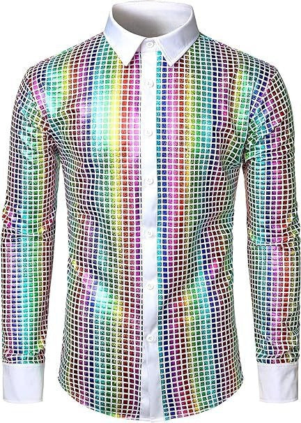 Performance Wear Sequined Casual Shirt Fashion Shiny Surface Lapel