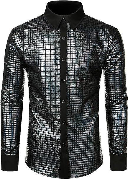 Performance Wear Sequined Casual Shirt Fashion Shiny Surface Lapel