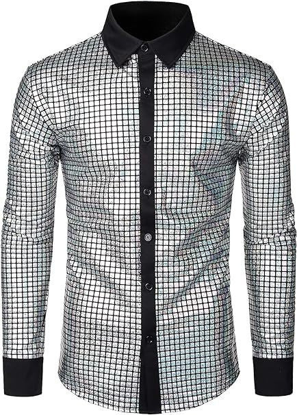 Performance Wear Sequined Casual Shirt Fashion Shiny Surface Lapel