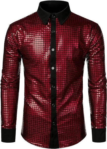 Performance Wear Sequined Casual Shirt Fashion Shiny Surface Lapel