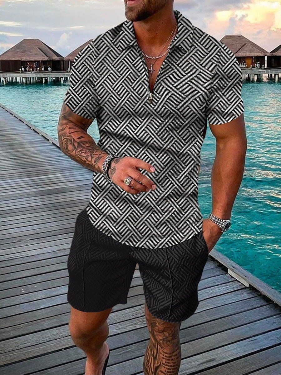 Polo Shirt Suit Men's Casual 3D Printed Polo Shirt Shorts